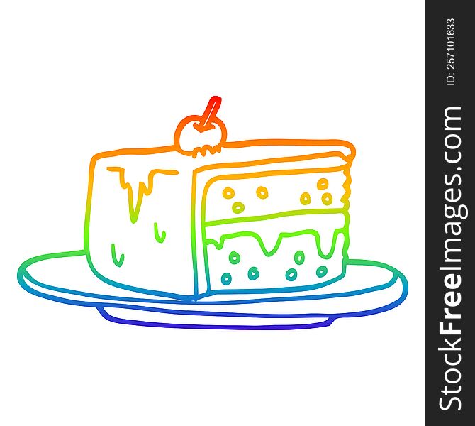 Rainbow Gradient Line Drawing Cartoon Slice Of Cake