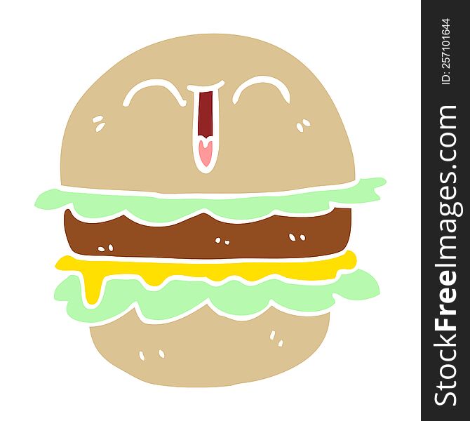 Flat Color Illustration Cartoon Burger