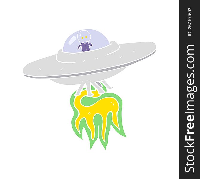 Flat Color Illustration Of A Cartoon Alien Flying Saucer