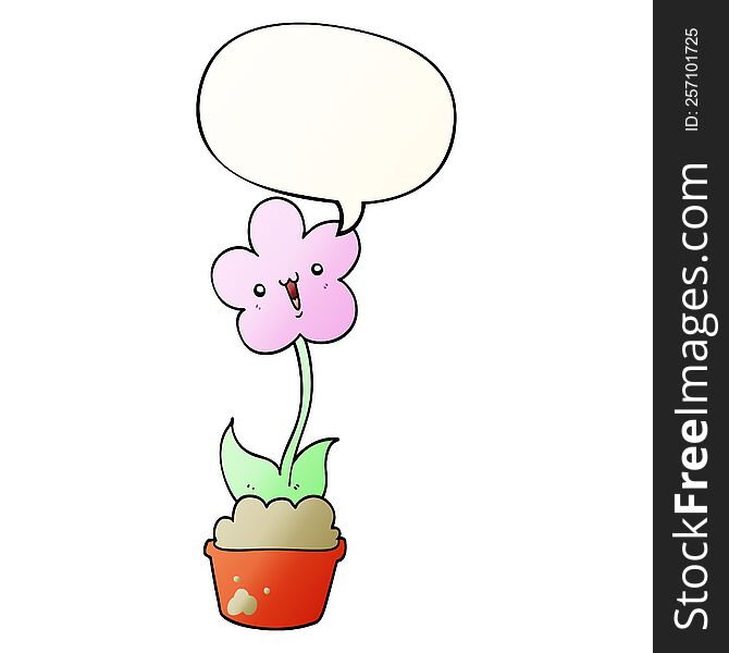 cute cartoon flower with speech bubble in smooth gradient style