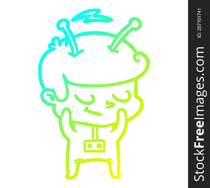 cold gradient line drawing of a shy cartoon spaceman
