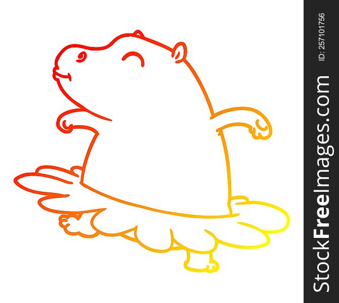 warm gradient line drawing of a cartoon hippo ballerina