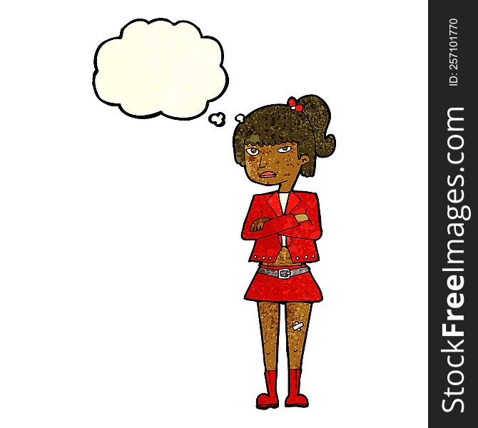 cartoon cool girl with thought bubble