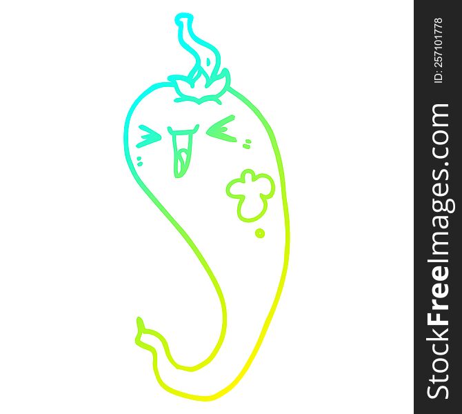 cold gradient line drawing of a cartoon hot chili pepper
