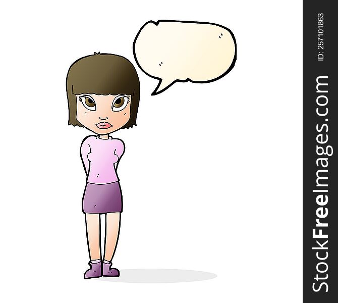 Cartoon Woman Standing With Speech Bubble