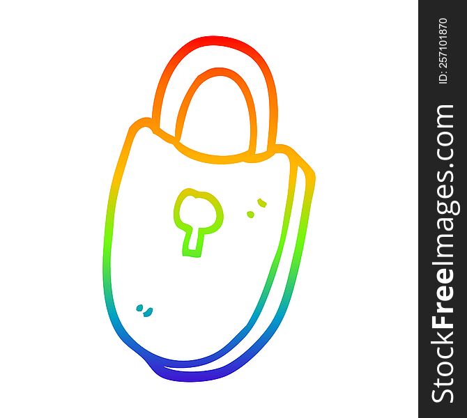 rainbow gradient line drawing of a cartoon treasure lock