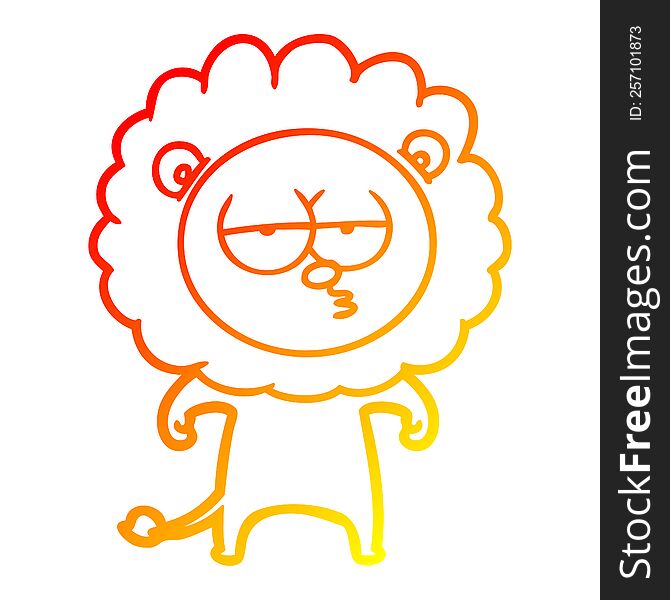 Warm Gradient Line Drawing Cartoon Bored Lion