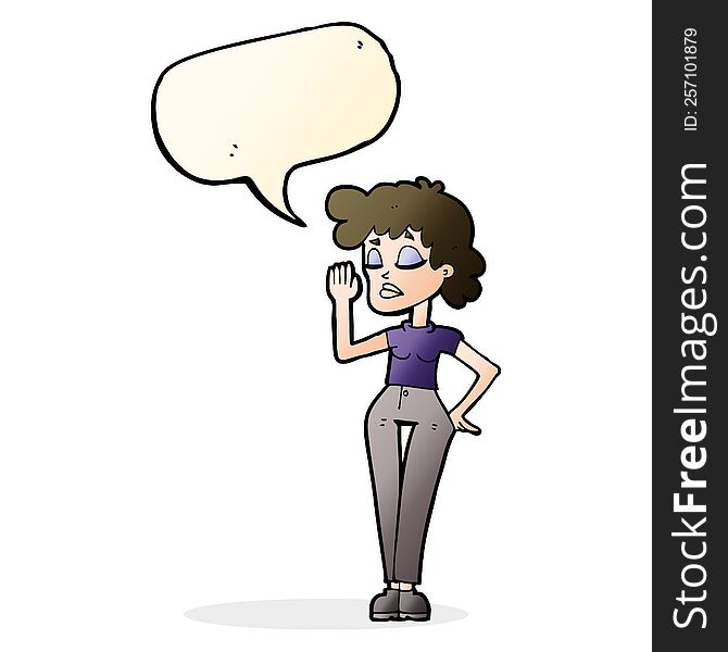 Cartoon Woman Ignoring With Speech Bubble