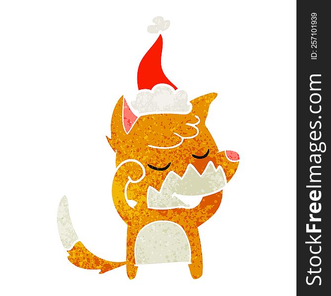 Friendly Retro Cartoon Of A Fox Waking Up Wearing Santa Hat