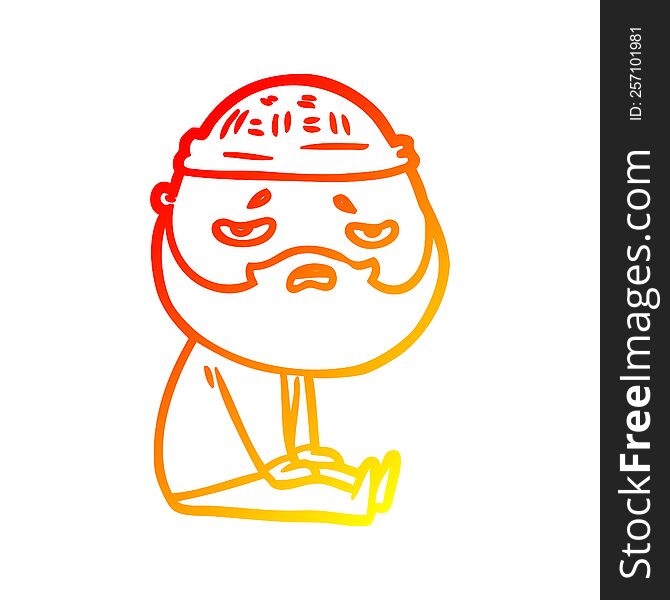 Warm Gradient Line Drawing Cartoon Worried Man With Beard