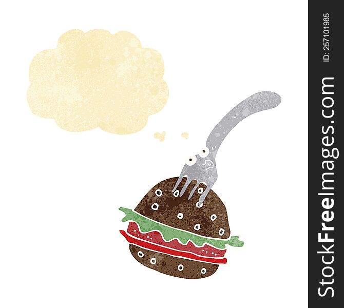 Cartoon Fork And Burger With Thought Bubble