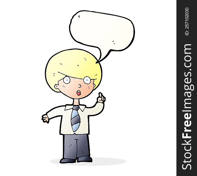 cartoon school boy answering question with speech bubble