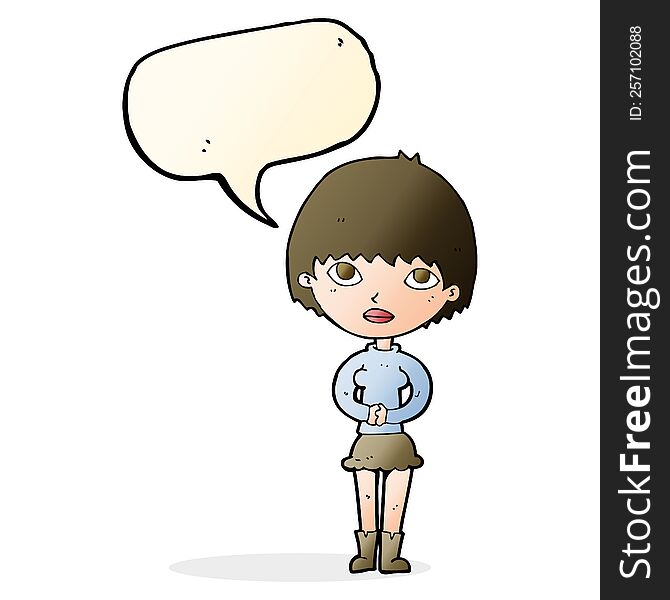 cartoon woman waiting patiently with speech bubble