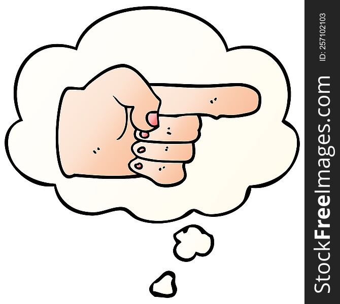 Cartoon Pointing Hand And Thought Bubble In Smooth Gradient Style