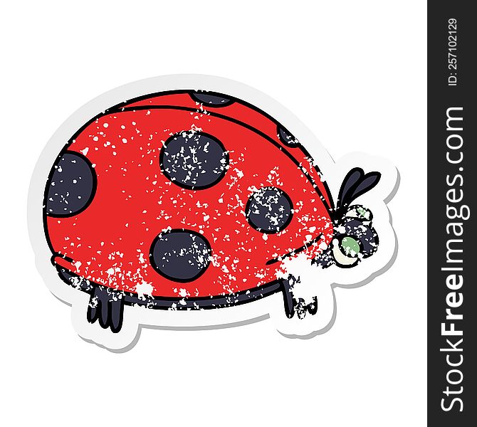 distressed sticker of a quirky hand drawn cartoon ladybird