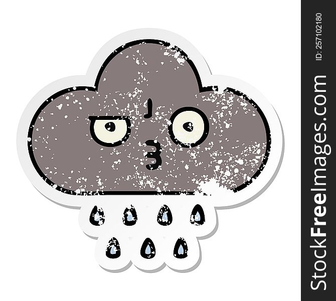 distressed sticker of a cute cartoon storm rain cloud