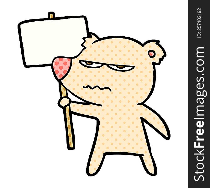 angry bear cartoon holding placard. angry bear cartoon holding placard