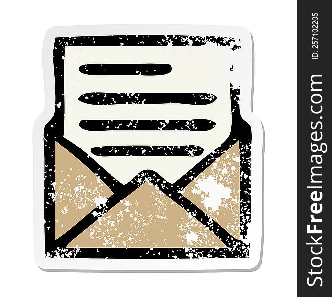 Distressed Sticker Of A Cute Cartoon Letter And Envelope