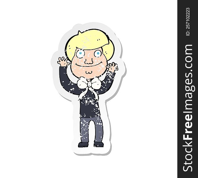 retro distressed sticker of a cartoon man wearing bow tie