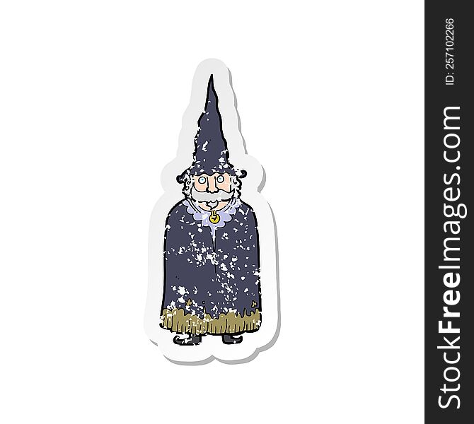 Retro Distressed Sticker Of A Cartoon Wizard