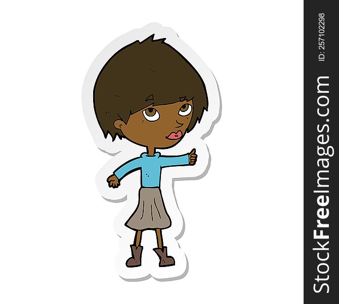 Sticker Of A Cartoon Woman Giving Thumbs Up Symbol