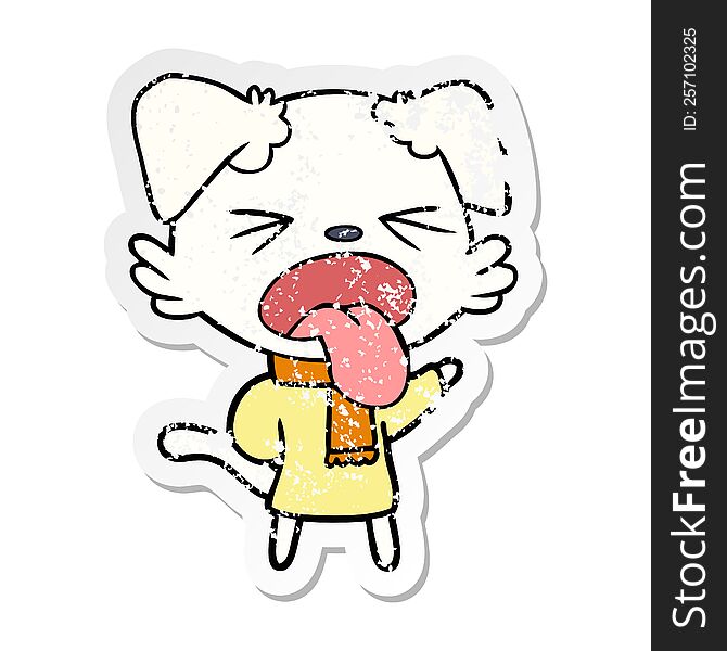 Distressed Sticker Of A Cartoon Dog Wearing Scarf And Pullover