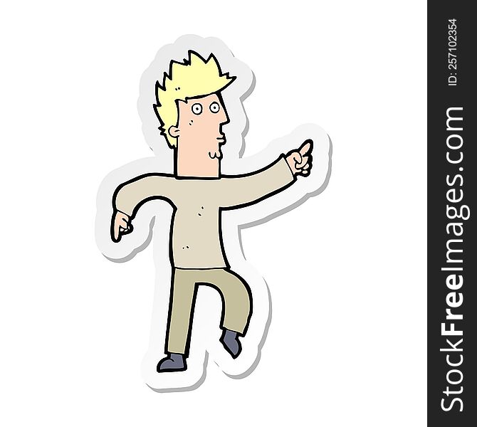 Sticker Of A Cartoon Worried Man Pointing