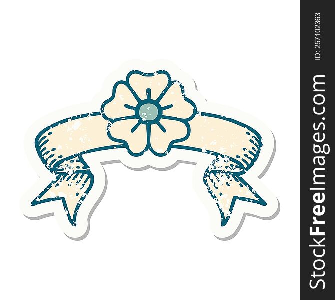 Grunge Sticker With Banner Of A Flower