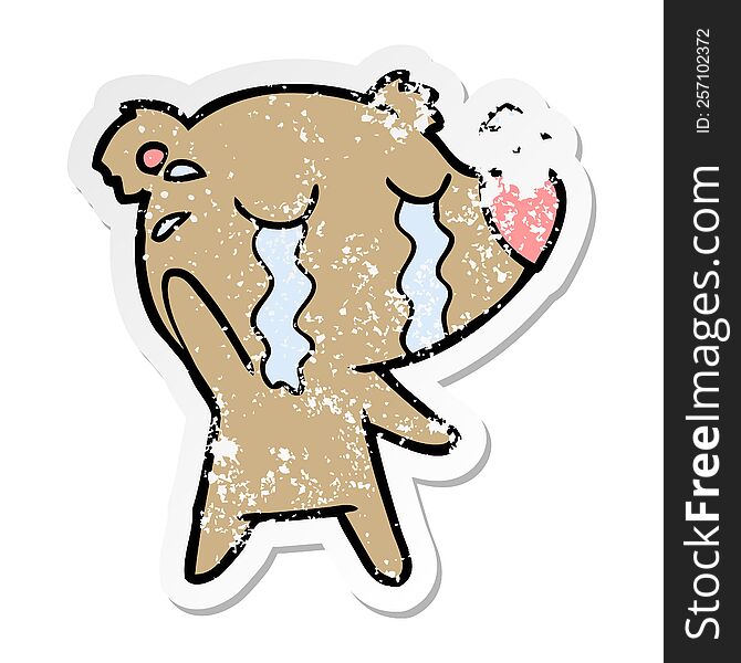 Distressed Sticker Of A Cartoon Crying Bear