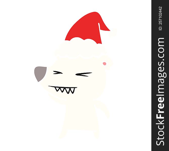 Angry Polar Bear Flat Color Illustration Of A Wearing Santa Hat