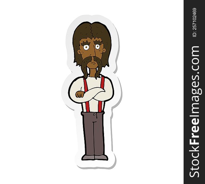 Sticker Of A Cartoon Long Mustache Man With Folded Arms