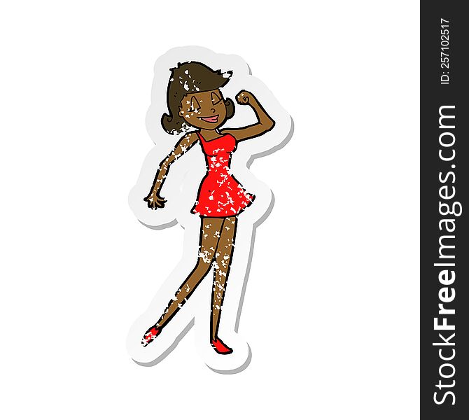 Retro Distressed Sticker Of A Cartoon Woman With Can Do Attitude