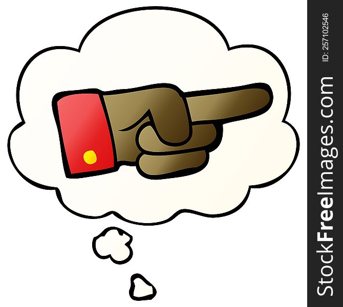 cartoon pointing hand with thought bubble in smooth gradient style