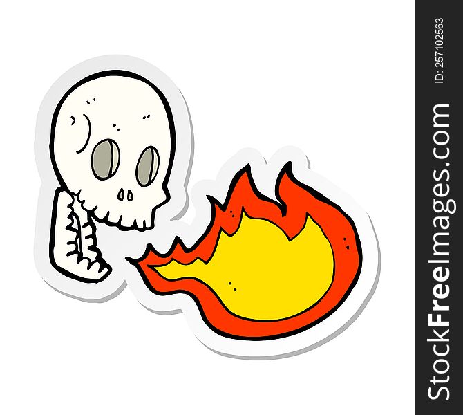 Sticker Of A Cartoon Fire Breathing Skull