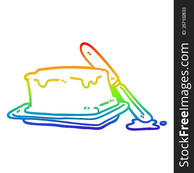 Rainbow Gradient Line Drawing Cartoon Butter And Knife