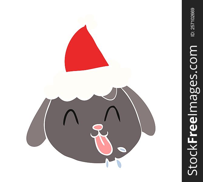 hand drawn flat color illustration of a dog face wearing santa hat