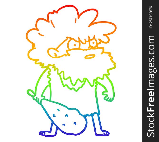 rainbow gradient line drawing of a cartoon cave man