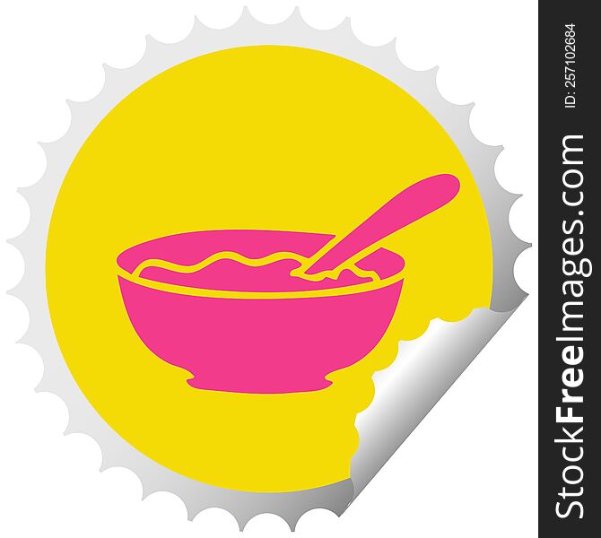 Quirky Circular Peeling Sticker Cartoon Bowl Of Porridge