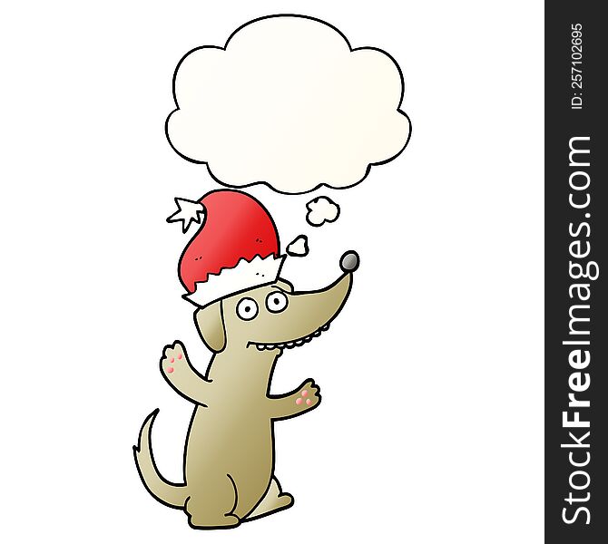 cute christmas cartoon dog with thought bubble in smooth gradient style