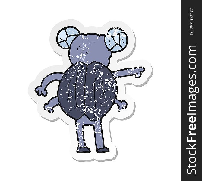 retro distressed sticker of a cartoon pointing insect