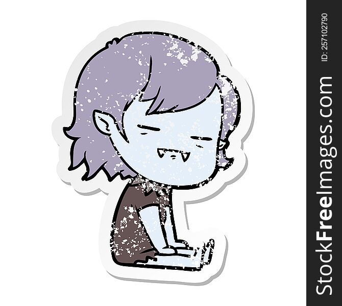 distressed sticker of a cartoon undead vampire girl sitting