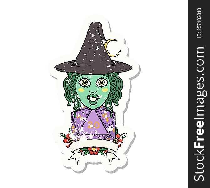 Retro Tattoo Style half orc witch character with natural 20 dice roll. Retro Tattoo Style half orc witch character with natural 20 dice roll