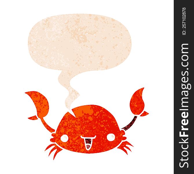 Cartoon Crab And Speech Bubble In Retro Textured Style