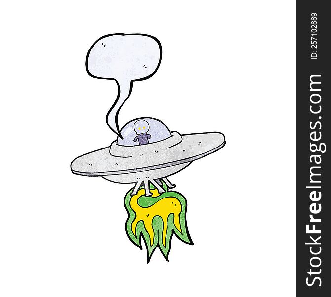 freehand speech bubble textured cartoon alien flying saucer