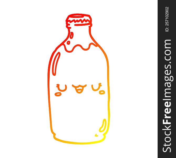 warm gradient line drawing of a cute cartoon milk bottle