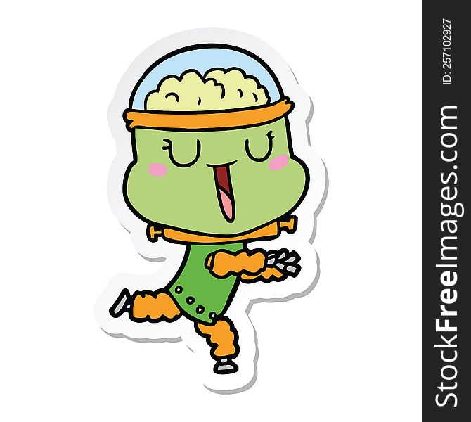 Sticker Of A Happy Cartoon Robot Running