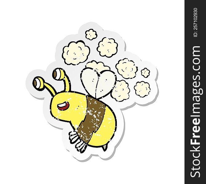 Retro Distressed Sticker Of A Cartoon Happy Bee