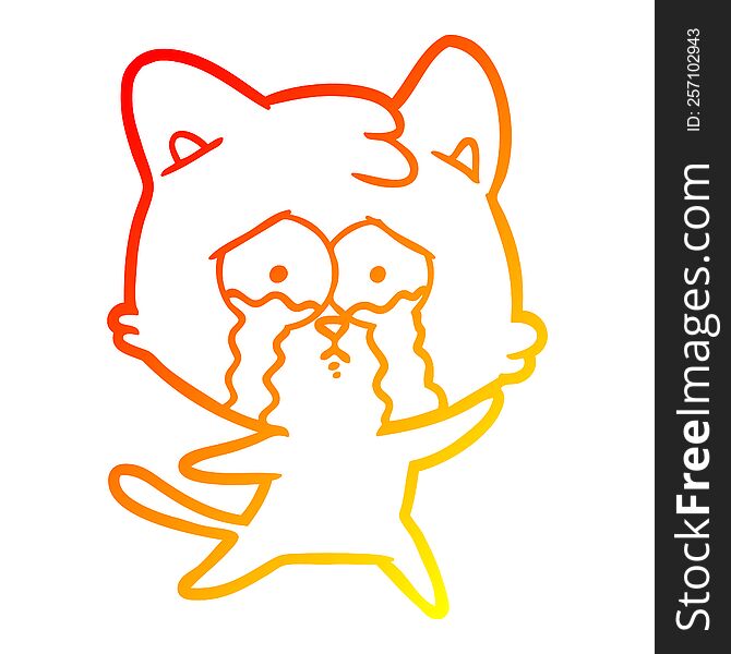 Warm Gradient Line Drawing Cartoon Crying Cat