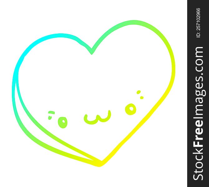 cold gradient line drawing of a cartoon love heart with face