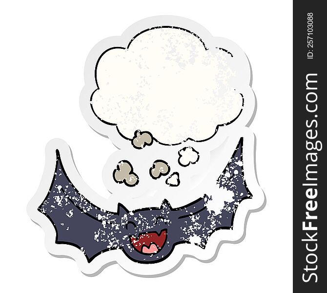 Cartoon Bat And Thought Bubble As A Distressed Worn Sticker